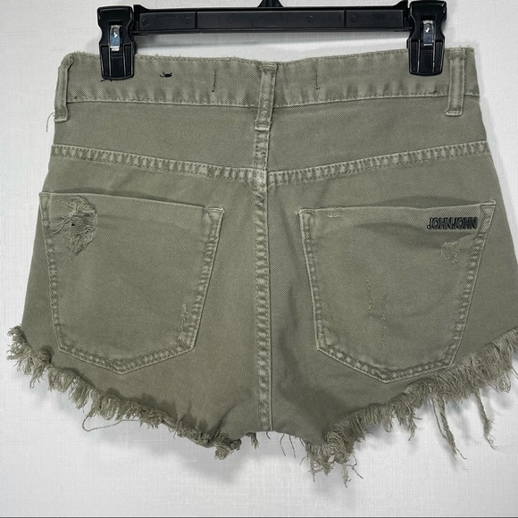 John John Olive Green Distressed Raw Hem Shorts - Picture 8 of 16